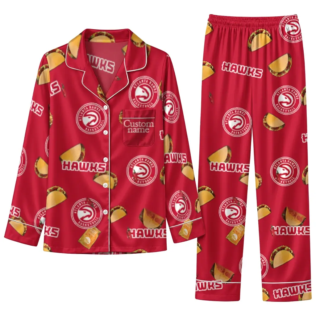 Atlanta Hawks Long Pajama Set Custom Snack Scatter Red Best Selling Atlanta Hawks Long Pajama Set Custom Snack Scatter Red Best Selling