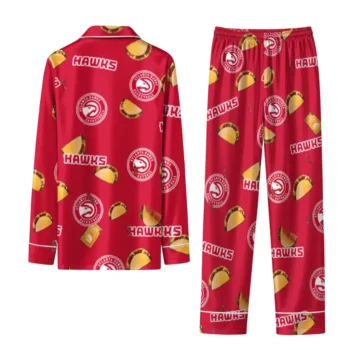 Atlanta Hawks Long Pajama Set Custom Snack Scatter Red Fashion Forward