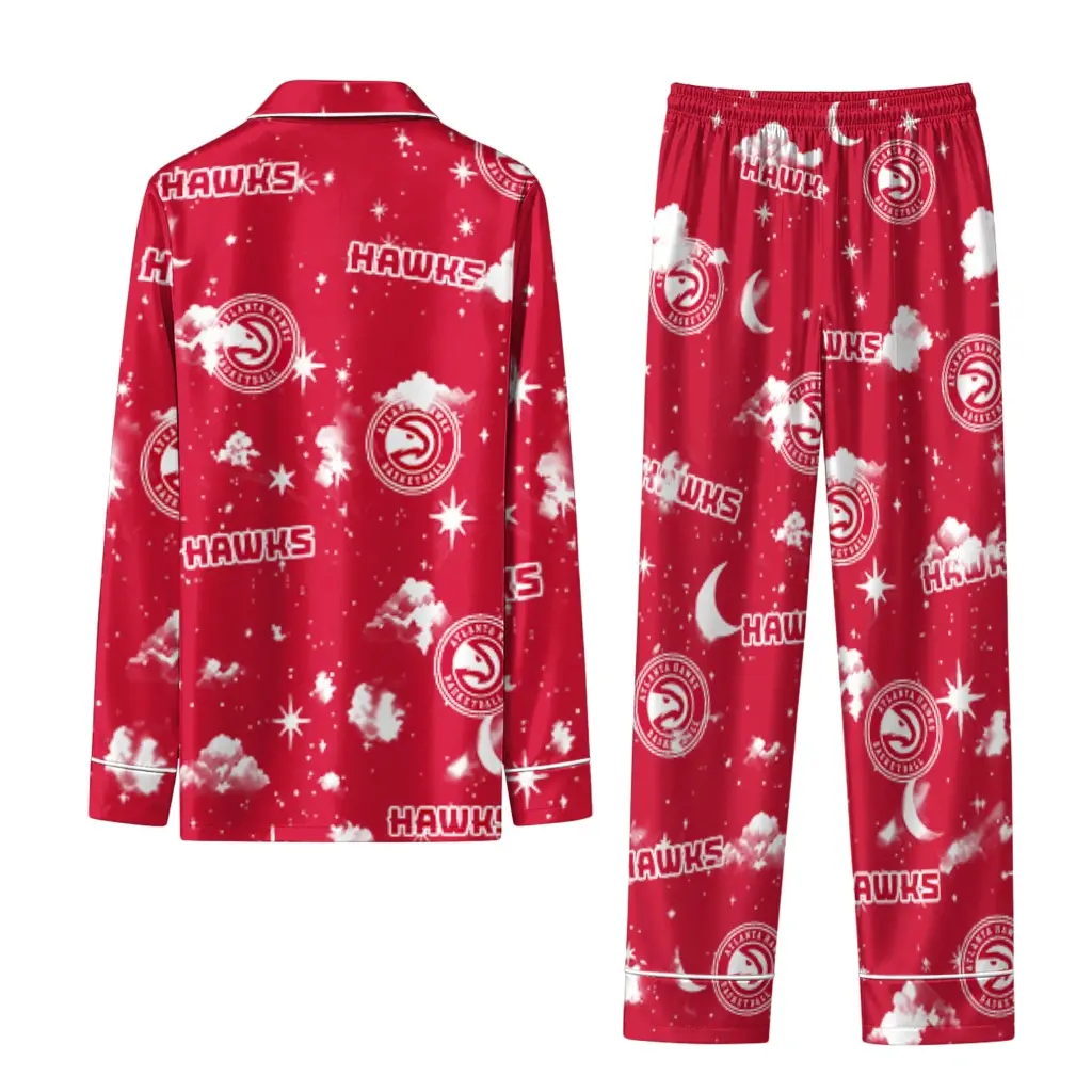 Atlanta Hawks Long Pajama Set Customized Cloud Stars Red Fashion Forward Atlanta Hawks Long Pajama Set Customized Cloud Stars Red Fashion Forward
