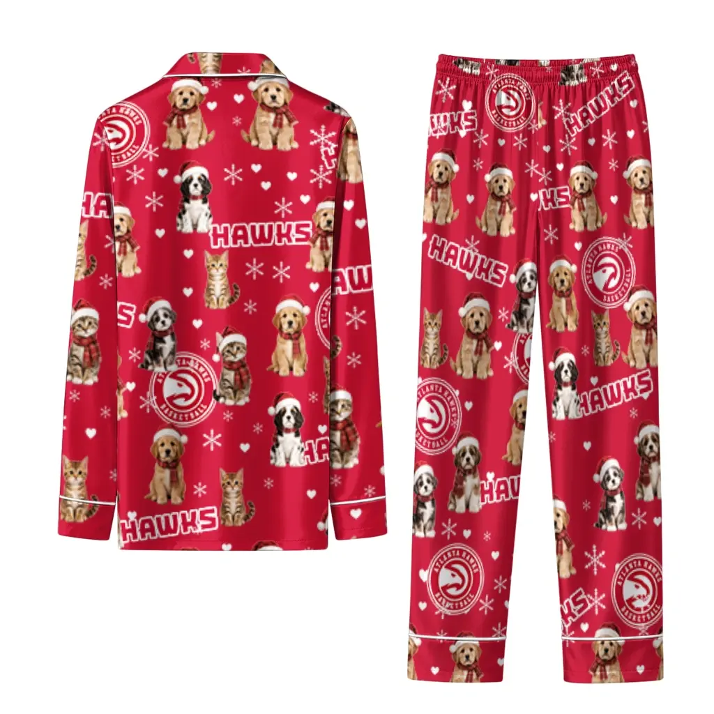 Atlanta Hawks Long Pajama Set Personalized Animal Scatter Red Fashion Forward Atlanta Hawks Long Pajama Set Personalized Animal Scatter Red Fashion Forward