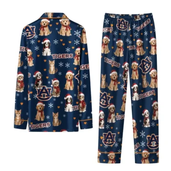 Auburn Tigers Long Pajama Set Personalized Animal Scatter Navy Blue Fashion Forward