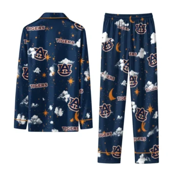 Auburn Tigers Long Pajama Set Personalized Cloud Stars Navy Blue Fashion Forward
