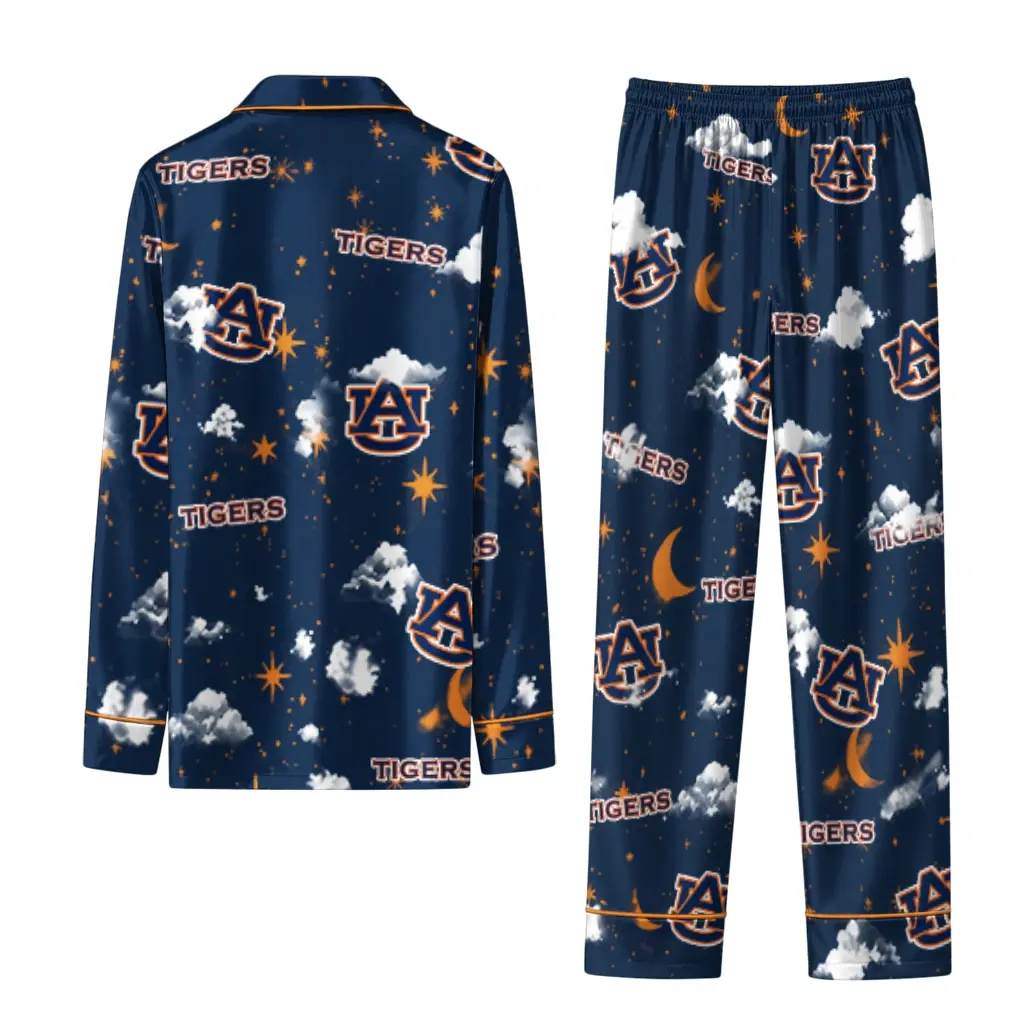 Auburn Tigers Long Pajama Set Personalized Cloud Stars Navy Blue Fashion Forward Auburn Tigers Long Pajama Set Personalized Cloud Stars Navy Blue Fashion Forward