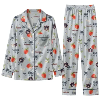 Auburn Tigers Long Pajama Set Personalized Ribbon Florals Navy Blue Best Selling