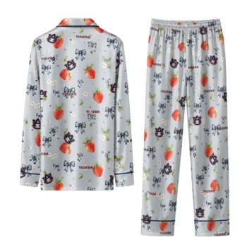 Auburn Tigers Long Pajama Set Personalized Ribbon Florals Navy Blue Fashion Forward