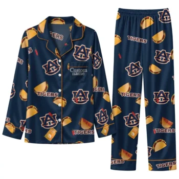 Auburn Tigers Long Pajama Set Personalized Snack Scatter Navy Blue Best Selling