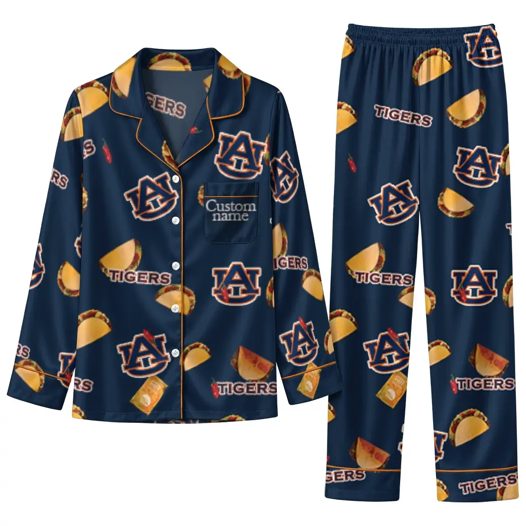 Auburn Tigers Long Pajama Set Personalized Snack Scatter Navy Blue Best Selling Auburn Tigers Long Pajama Set Personalized Snack Scatter Navy Blue Best Selling