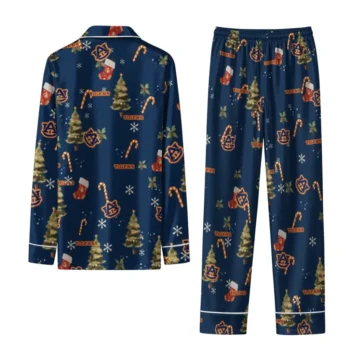 Auburn Tigers Long Pajama Set Personalized Sprig Scatter Navy Blue Fashion Forward