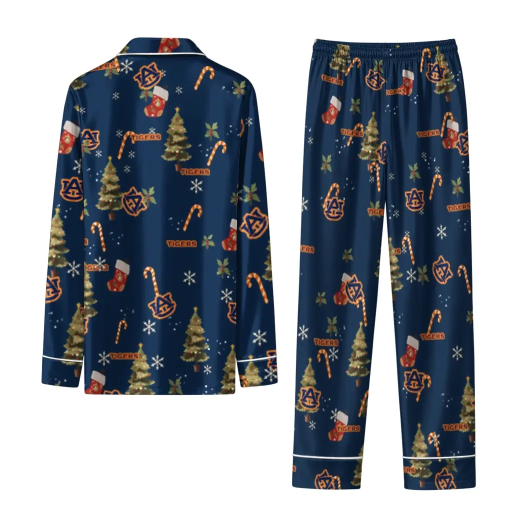 Auburn Tigers Long Pajama Set Personalized Sprig Scatter Navy Blue Fashion Forward Auburn Tigers Long Pajama Set Personalized Sprig Scatter Navy Blue Fashion Forward
