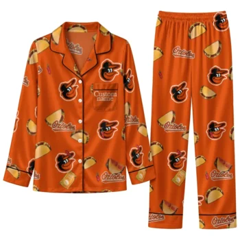 Baltimore Orioles Long Pajama Set Custom Snack Scatter Orange Best Selling