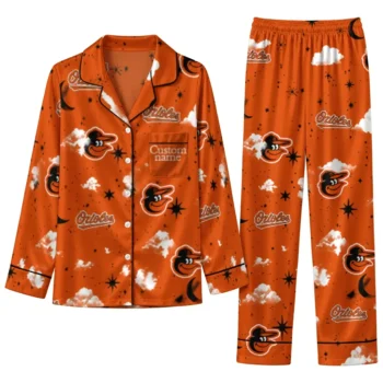 Baltimore Orioles Long Pajama Set Customized Cloud Stars Orange Best Selling