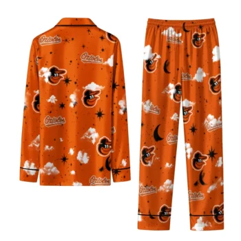Baltimore Orioles Long Pajama Set Customized Cloud Stars Orange Fashion Forward