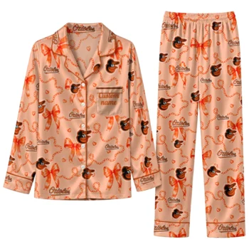 baltimore orioles long pajama set customized ribbon chains orange best selling.webp
