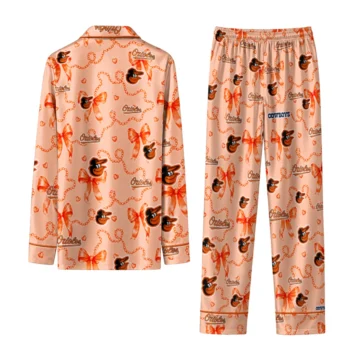 baltimore orioles long pajama set customized ribbon chains orange fashion forward.webp