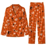 baltimore orioles long pajama set personalized heart charms orange best selling.webp