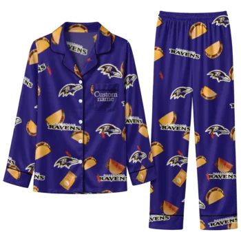 Baltimore Ravens Long Pajama Set Custom Snack Scatter Purple Best Selling