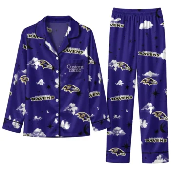 Baltimore Ravens Long Pajama Set Customized Cloud Stars Purple Best Selling