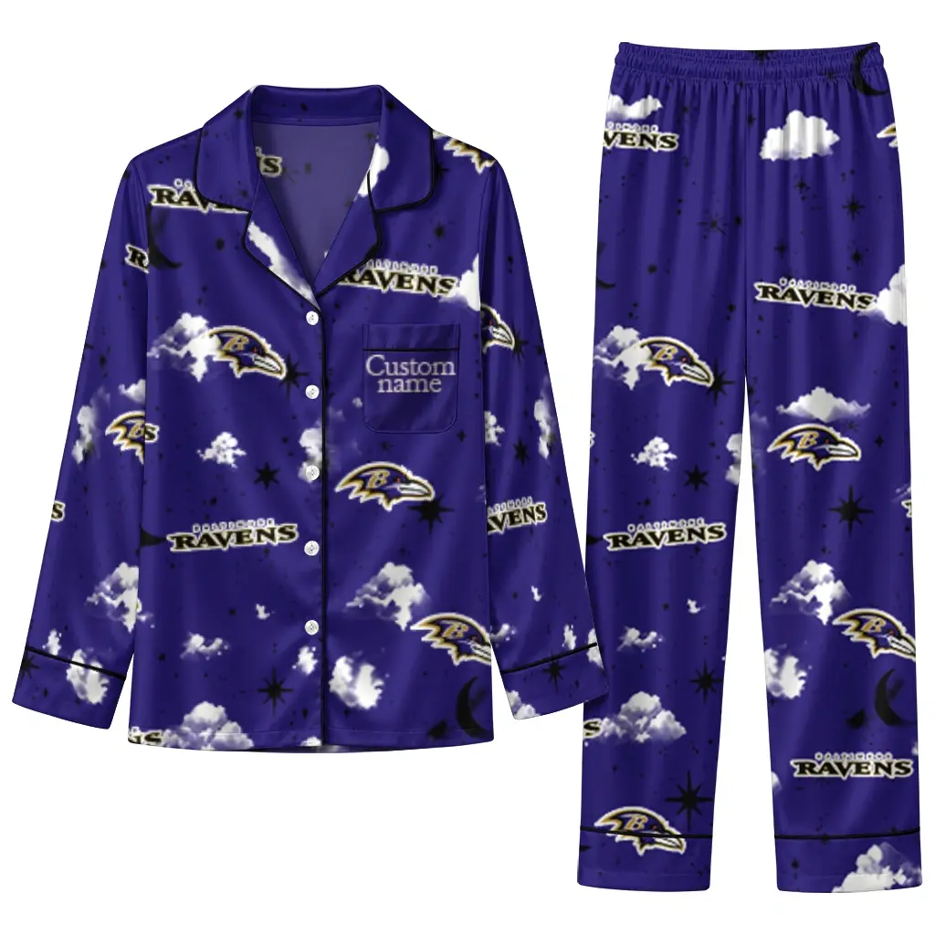 Baltimore Ravens Long Pajama Set Customized Cloud Stars Purple Best Selling Baltimore Ravens Long Pajama Set Customized Cloud Stars Purple Best Selling