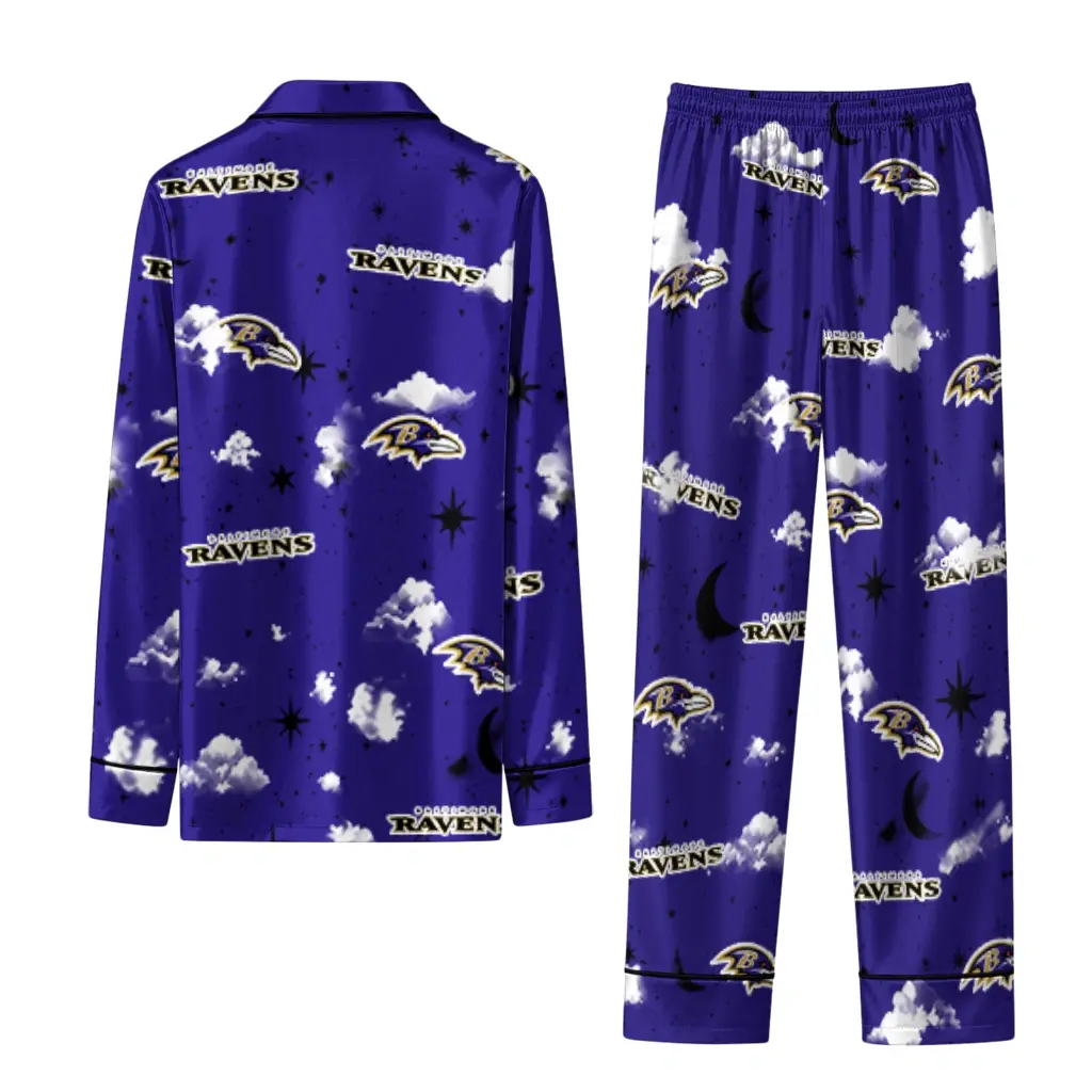 Baltimore Ravens Long Pajama Set Customized Cloud Stars Purple Fashion Forward Baltimore Ravens Long Pajama Set Customized Cloud Stars Purple Fashion Forward