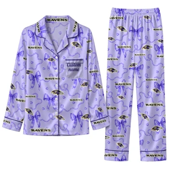 baltimore ravens long pajama set customized ribbon chains purple best selling.webp