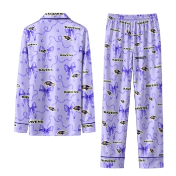 baltimore ravens long pajama set customized ribbon chains purple fashion forward.webp