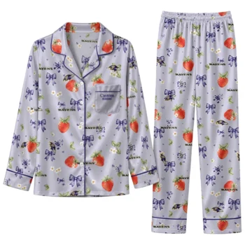 baltimore ravens long pajama set customized ribbon florals purple best selling.webp