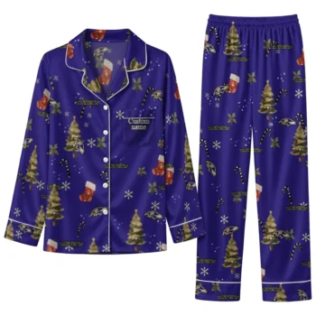 Baltimore Ravens Long Pajama Set Customized Sprig Scatter Purple Best Selling