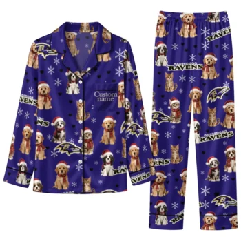 Baltimore Ravens Long Pajama Set Personalized Animal Scatter Purple Best Selling