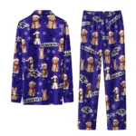 Baltimore Ravens Long Pajama Set Personalized Animal Scatter Purple Best Selling