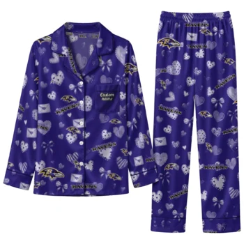 baltimore ravens long pajama set personalized heart charms purple best selling.webp