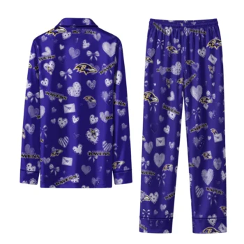 baltimore ravens long pajama set personalized heart charms purple fashion forward.webp
