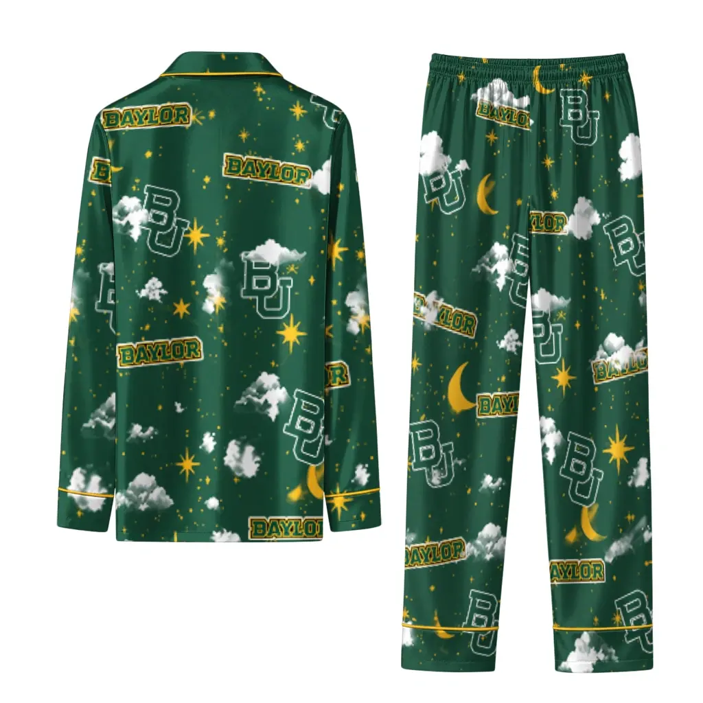 Baylor Bears Long Pajama Set Custom Cloud Stars Green Fashion Forward Baylor Bears Long Pajama Set Custom Cloud Stars Green Fashion Forward