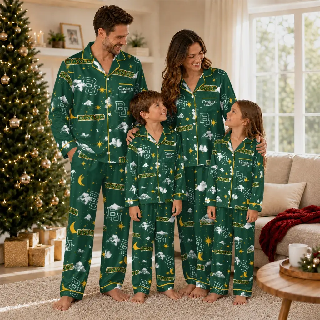 Baylor Bears Long Pajama Set Custom Cloud Stars Green Latest Model Baylor Bears Long Pajama Set Custom Cloud Stars Green Latest Model