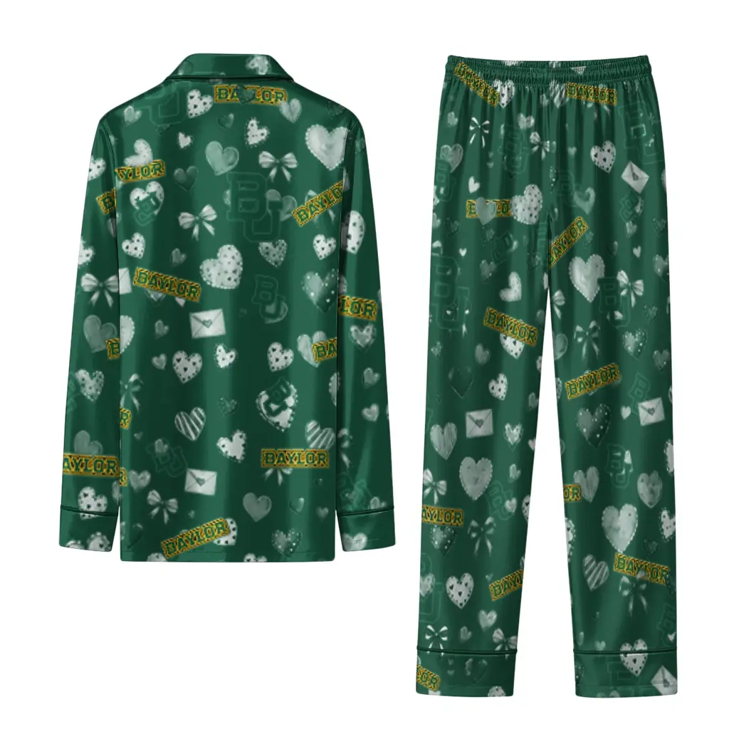 Baylor Bears Long Pajama Set Custom Heart Charms Green Fashion Forward Baylor Bears Long Pajama Set Custom Heart Charms Green Fashion Forward