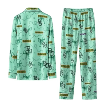 Baylor Bears Long Pajama Set Custom Ribbon Chains Green Fashion Forward