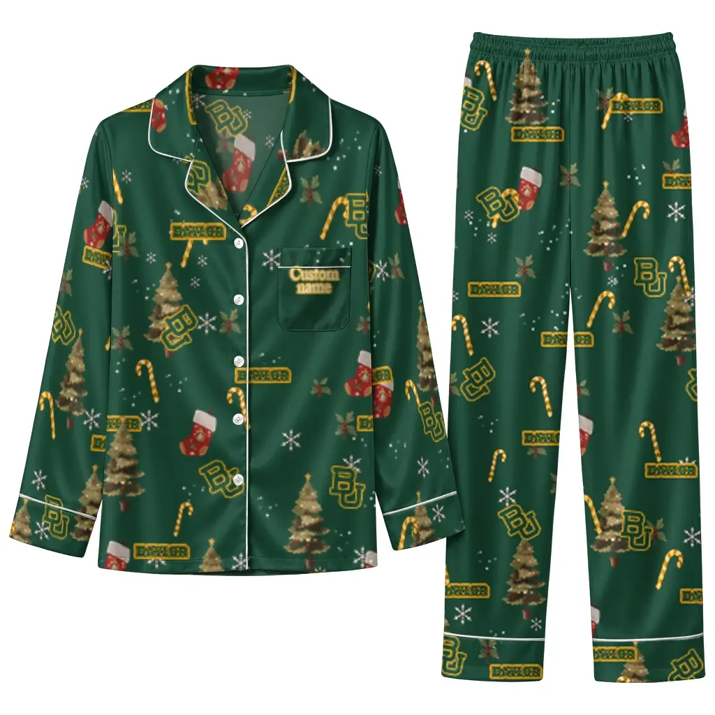 Baylor Bears Long Pajama Set Custom Sprig Scatter Green Best Selling Baylor Bears Long Pajama Set Custom Sprig Scatter Green Best Selling