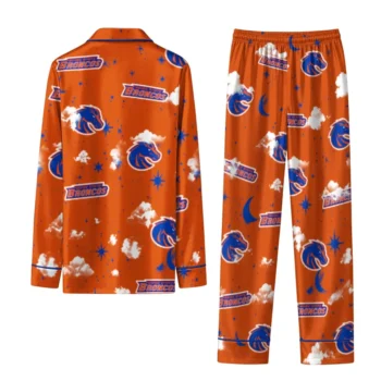 Boise State Broncos Long Pajama Set Customized Cloud Stars Orange Fashion Forward