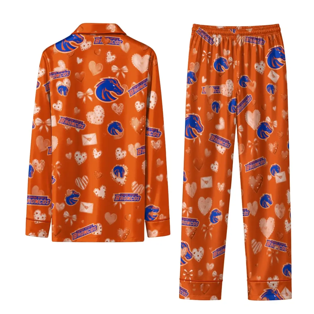 Boise State Broncos Long Pajama Set Customized Heart Charms Orange Fashion Forward Boise State Broncos Long Pajama Set Customized Heart Charms Orange Fashion Forward