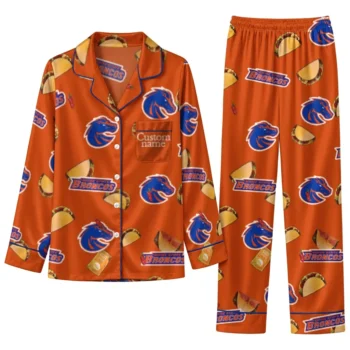 Boise State Broncos Long Pajama Set Customized Snack Scatter Orange Best Selling
