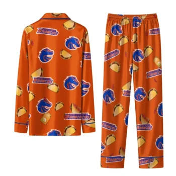 Boise State Broncos Long Pajama Set Customized Snack Scatter Orange Fashion Forward