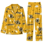 Boston Bruins Long Pajama Set Custom Cloud Stars Gold Best Selling