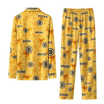 boston bruins long pajama set custom ribbon chains gold fashion forward.webp
