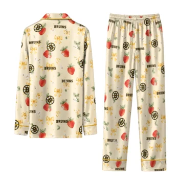boston bruins long pajama set custom ribbon florals gold fashion forward.webp