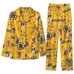 Boston Bruins Long Pajama Set Customized Animal Scatter Gold Best Selling