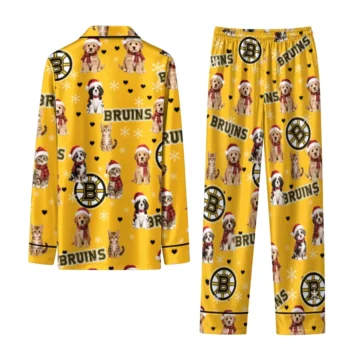 Boston Bruins Long Pajama Set Customized Animal Scatter Gold Fashion Forward