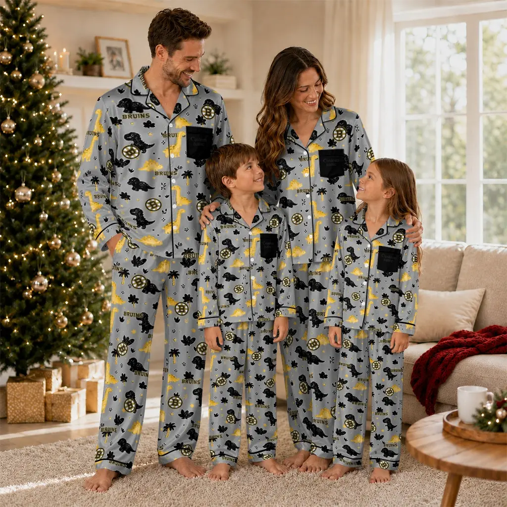 Boston Bruins Long Pajama Set Customized Character Scatter Latest Model Boston Bruins Long Pajama Set Customized Character Scatter Latest Model