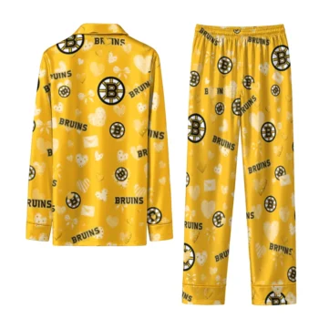 boston bruins long pajama set customized heart charms gold fashion forward.webp