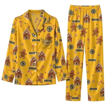 Boston Bruins Long Pajama Set Personalized Candy Scatter Gold Best Selling