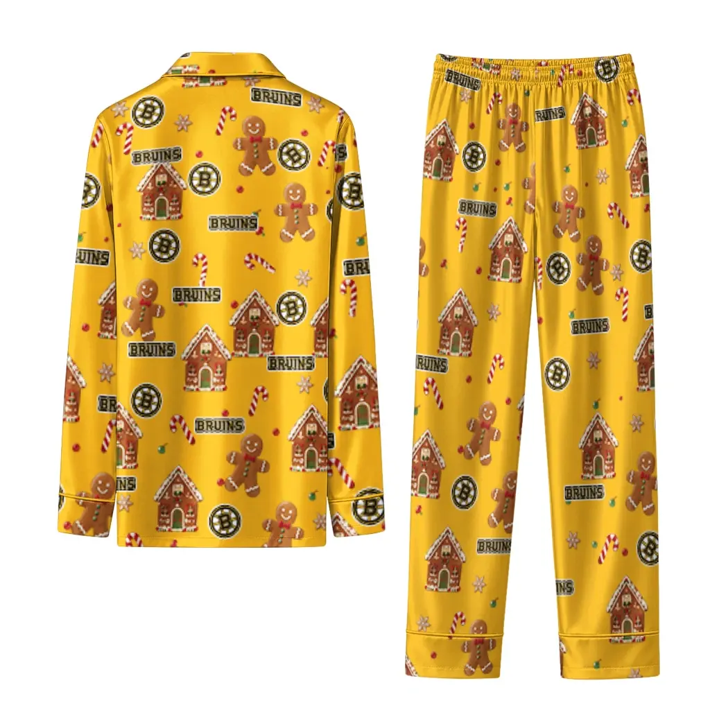 Boston Bruins Long Pajama Set Personalized Candy Scatter Gold Fashion Forward Boston Bruins Long Pajama Set Personalized Candy Scatter Gold Fashion Forward