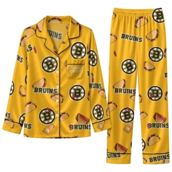 Boston Bruins Long Pajama Set Personalized Snack Scatter Gold Best Selling